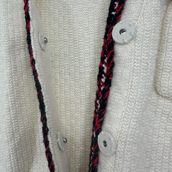 Self-Portrait Embellished Ivory Metallic Braided Knit Cardigan Sweater Sz Medium - Picture 12 of 14